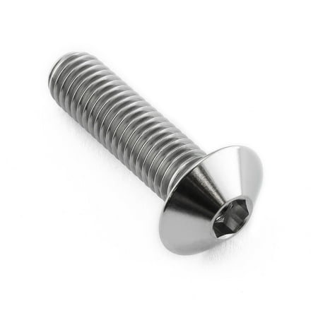 Dome head titanium bolt with a natural finish, measuring M8 x 1.25mm, 16mm head diameter, and 30mm length, featuring a hex socket for easy installation.