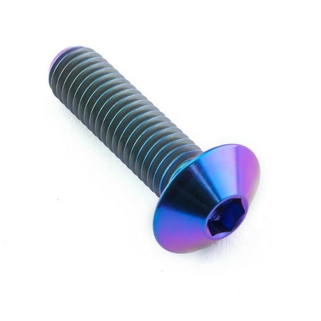 Purple titanium dome head bolt, M8 x 1.25mm thread, 30mm length, featuring a hex socket drive and a sleek, iridescent finish that shifts colors in light.