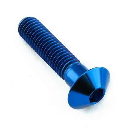 Blue titanium dome head bolt, M8 x 1.25mm thread, 16mm head diameter, 35mm length, featuring a hex drive and smooth, shiny finish.