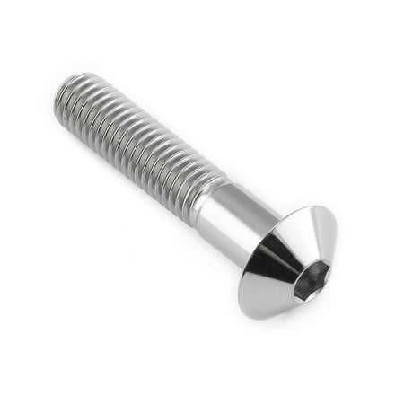 Dome head titanium bolt with a natural finish, measuring M8 x 1.25mm, 16mm diameter, and 40mm length, featuring a hexagonal socket for easy installation.