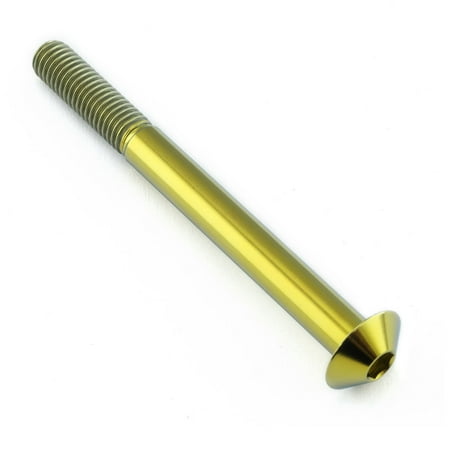 Gold titanium dome head bolt with M8 x 1.25mm threading, measuring 85mm in length and 16mm in head diameter, featuring a sleek, shiny finish.
