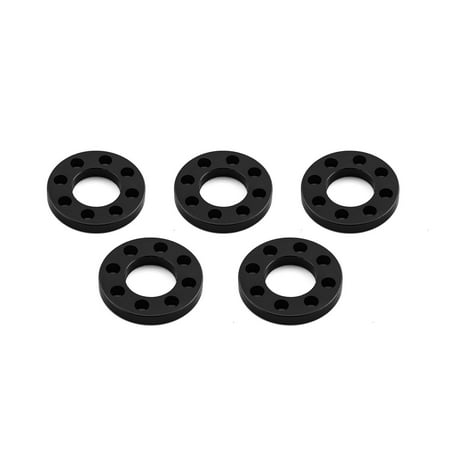 Black drilled alloy washers in a pack of five, each measuring M10x20mm, featuring a circular design with multiple holes for enhanced functionality.