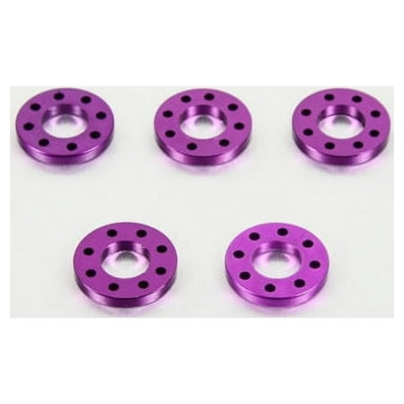 Five purple drilled alloy washers, each measuring M12x25mm, showcasing a circular design with multiple holes around the center.