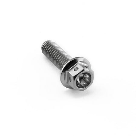 Flanged hex head titanium bolt in silver, measuring M6 x 1.00mm x 20mm, featuring a polished finish and a six-sided socket for easy installation.