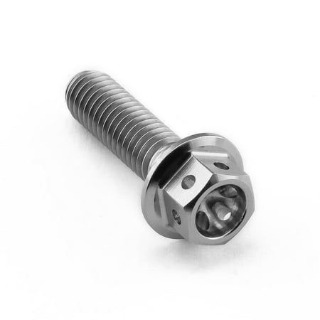Flanged hex head titanium bolt in silver, measuring M6 x 1.00mm x 22mm, featuring a smooth shaft and a decorative hexagonal head with cutouts for weight reduction.