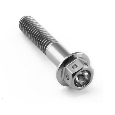 Flanged hex head titanium bolt in silver, measuring M6 x 1.00mm x 30mm, featuring a smooth shaft and a hexagonal head with a recessed drive for easy installation.