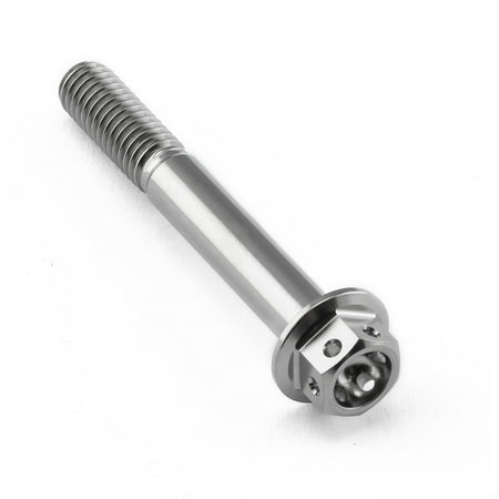 Flanged hex head titanium bolt in silver, measuring M6 x 1.00mm x 45mm, featuring a smooth shaft and a rounded flange for secure fastening.