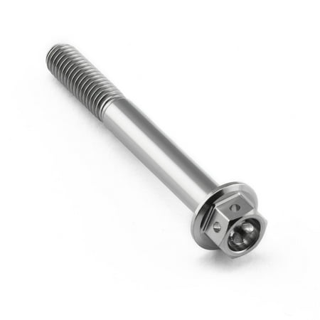 Flanged hex head titanium bolt in silver, measuring M6 x 1.00mm x 50mm, featuring a smooth shaft and a hexagonal head for easy installation.