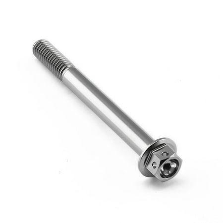 Flanged hex head titanium bolt in silver, measuring M6 x 1.00mm x 60mm, featuring a smooth shaft and a hexagonal drive for easy installation.