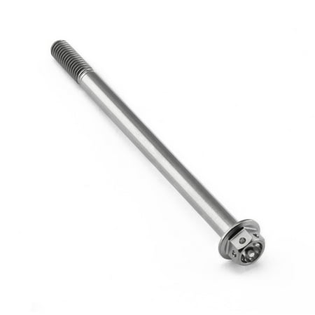 Flanged hex head titanium bolt in silver, measuring M6 x 1.00mm x 90mm with a 30mm flange, featuring a smooth finish and six-sided head for easy installation.