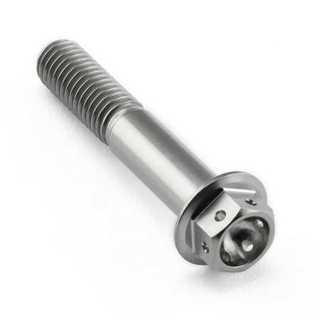 Flanged hex head titanium bolt in silver, measuring M8 x 1.25mm x 45mm, featuring a smooth shaft and a hexagonal socket for easy installation.