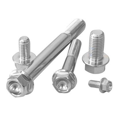 Flanged hex head stainless steel bolts in silver, featuring various lengths and sizes, prominently labeled M6 X 1.00mm X 60mm, showcasing a durable and corrosion-resistant finish.