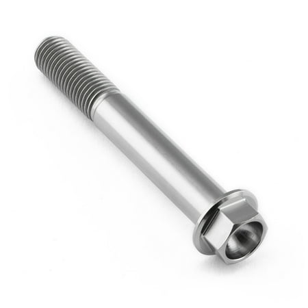 Flanged hex head titanium bolt in natural finish, measuring M10 x 1.25mm x 70mm with a 30mm length, featuring a smooth shaft and hexagonal nut for secure fastening.