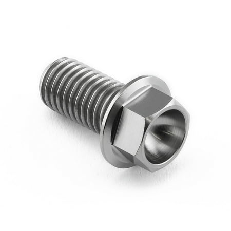 Flanged hex head titanium bolt in natural finish, M10 size, with a 1.50mm thread pitch and 20mm length, showcasing a sleek, corrosion-resistant design.