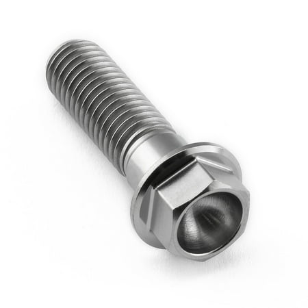 Flanged hex head titanium bolt with a natural finish, measuring M10 x 1.50mm x 35mm, featuring a smooth shaft and a hexagonal head for easy installation.