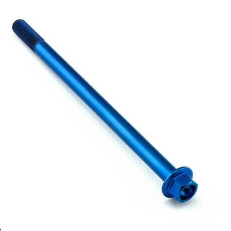 Flanged hex head titanium bolt in blue, measuring M6 x 1.00mm x 100mm with a 25mm flange, featuring a smooth finish and threaded shaft.