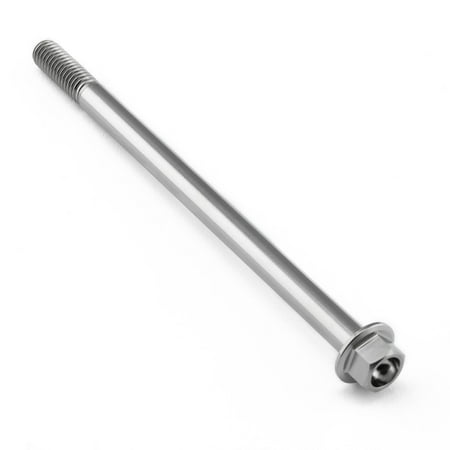 Flanged hex head titanium bolt in natural finish, measuring M6 x 1.00mm x 100mm, featuring a smooth shaft and a hexagonal nut for secure fastening.