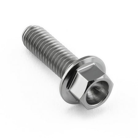 Flanged hex head titanium bolt in natural finish, measuring M6 x 1.00mm x 20mm with an 18mm flange, featuring a smooth, shiny surface and distinct threaded shaft.