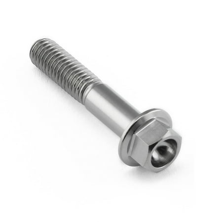 Flanged hex head titanium bolt in natural finish, measuring M6 x 1.00mm x 32mm, featuring a smooth shaft and a rounded flange for secure fastening.