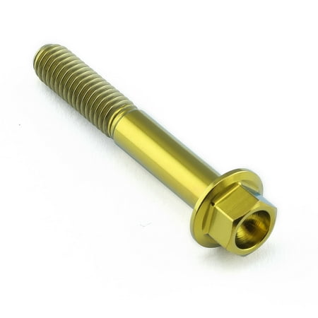Gold titanium flanged hex head bolt measuring M6 x 1.00mm x 40mm, featuring a smooth shaft and prominent hexagonal head for easy installation.