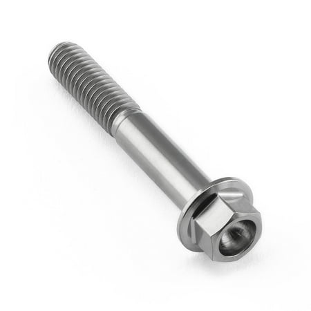 Flanged hex head titanium bolt in natural finish, measuring M6 x 1.00mm x 40mm, featuring a smooth shaft and a hexagonal head for easy installation.