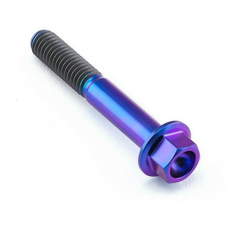 Flanged hex head titanium bolt in purple gradient, measuring M6 x 1.00mm x 40mm with a 25mm thread length, showcasing a sleek, lightweight design.