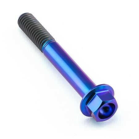 Flanged hex head titanium bolt in purple gradient, measuring M6 x 1.00mm x 45mm, featuring a smooth finish and distinct threading for secure fastening.