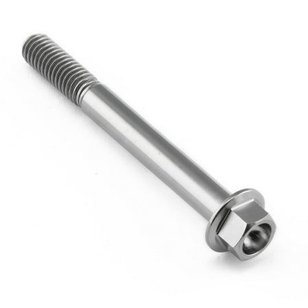 Flanged hex head titanium bolt in natural finish, measuring M6 x 1.00mm x 55mm, featuring a smooth shaft and a hexagonal head for easy installation.