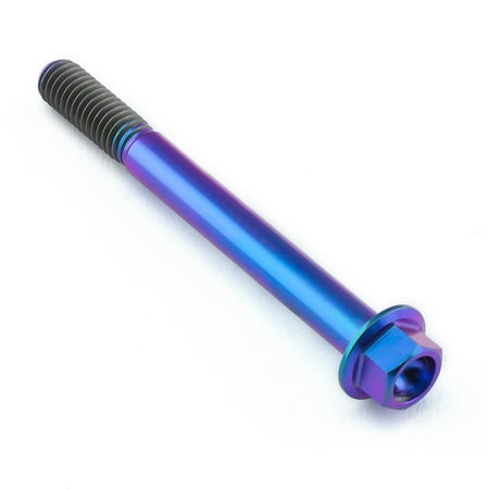 Flanged hex head titanium bolt in purple gradient, measuring M6 x 1.00mm x 60mm, featuring a smooth shaft and textured grip area for enhanced fastening.