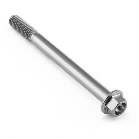 Flanged hex head titanium bolt in natural finish, measuring M6 x 1.00mm x 70mm, featuring a sleek, corrosion-resistant design for durability and lightweight performance.