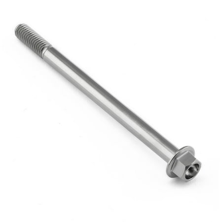 Flanged hex head titanium bolt in natural finish, measuring M6 x 1.00mm x 85mm, featuring a smooth shaft and a rounded flange for secure fastening.