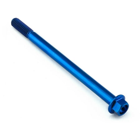 Flanged hex head titanium bolt in blue, measuring M6 x 1.00mm x 90mm, featuring a smooth shaft and a hexagonal head for easy installation.