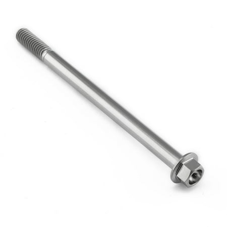 Flanged hex head titanium bolt in natural finish, measuring M6 x 1.00mm x 90mm with a 25mm length, featuring a shiny, corrosion-resistant surface.