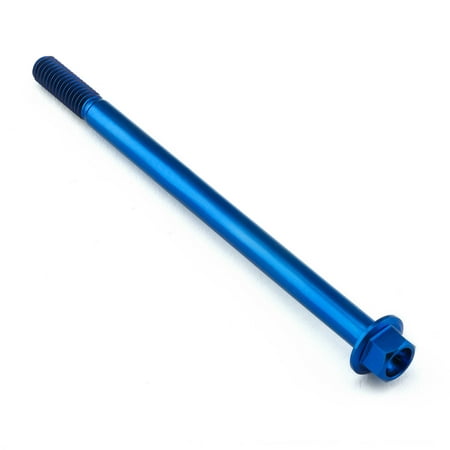 Flanged hex head titanium bolt in vibrant blue, measuring M6 x 1.00mm x 95mm, featuring a smooth finish and durable design for enhanced performance.