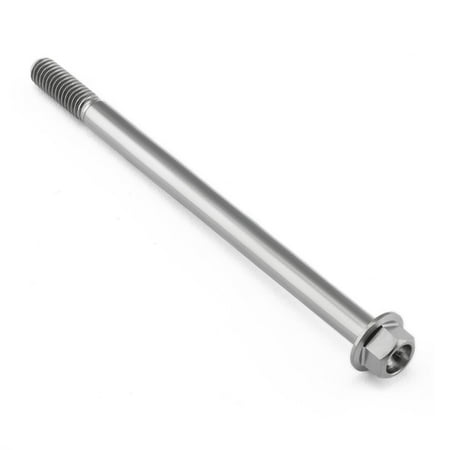 Flanged hex head titanium bolt in natural finish, measuring M6 x 1.00mm x 95mm with a 30mm flange, featuring a smooth, shiny surface and threaded shaft.