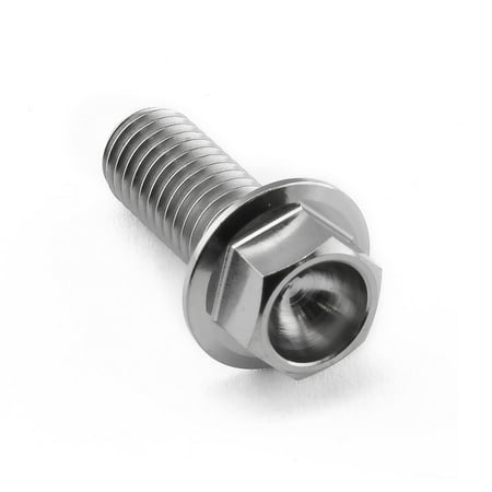 Flanged hex head titanium bolt in natural finish, M8 size, with a length of 20mm and a threaded shaft, showcasing a sleek, corrosion-resistant design.