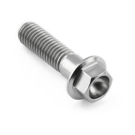 Flanged hex head titanium bolt in natural finish, measuring M8 x 1.25mm x 30mm, featuring a smooth, shiny surface and a distinct hexagonal head for easy installation.