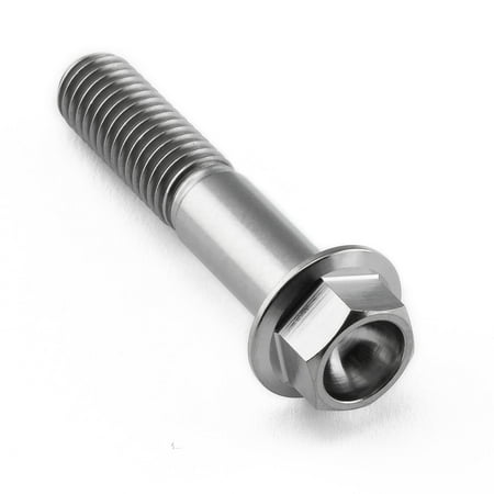 Flanged hex head titanium bolt in natural finish, M8 x 1.25mm x 40mm, featuring a smooth shaft and a hexagonal head for easy installation.