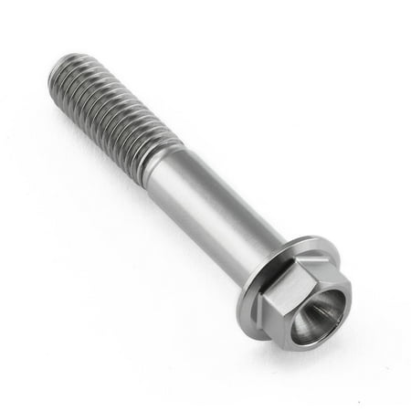 Flanged hex head titanium bolt in natural finish, measuring M8 x 1.25mm x 47mm, featuring a smooth shaft and a hexagonal head for easy installation.