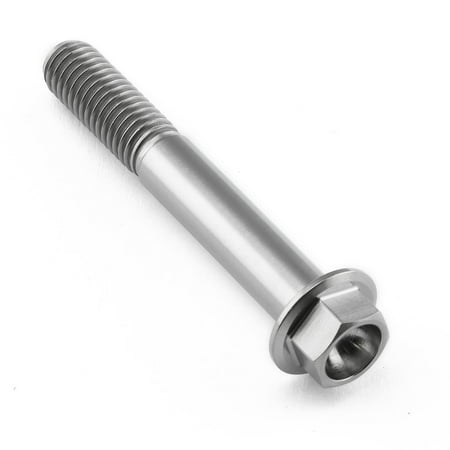 Flanged hex head titanium bolt in natural finish, measuring M8 x 1.25mm x 55mm, featuring a smooth shaft and a hexagonal nut for secure fastening.
