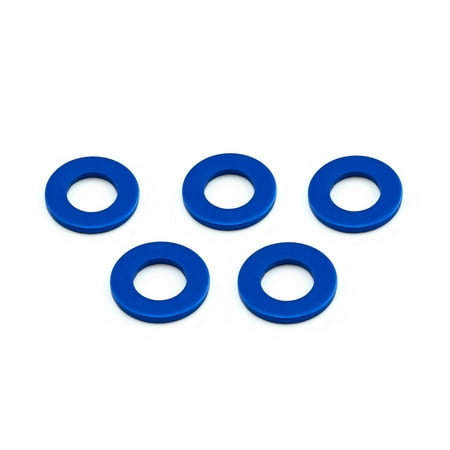 Five blue flat alloy washers, each measuring M8x16mm, showcasing a smooth finish and circular shape, designed for durability and precision in fastening applications.
