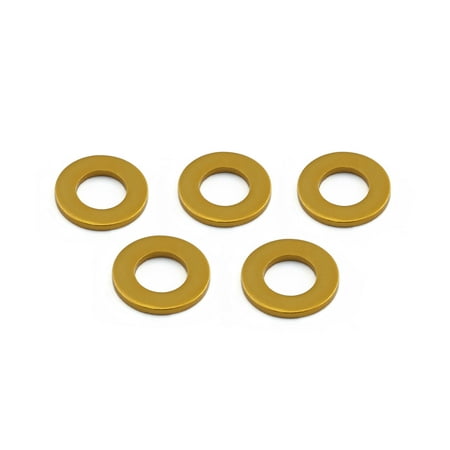 Flat gold alloy washers, five pieces in a pack, each measuring M8x16mm, showcasing a smooth, metallic finish ideal for various fastening applications.