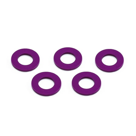 Flat alloy washers in vibrant purple, measuring M8x16mm, arranged in a pack of five, showcasing a smooth finish and circular design.