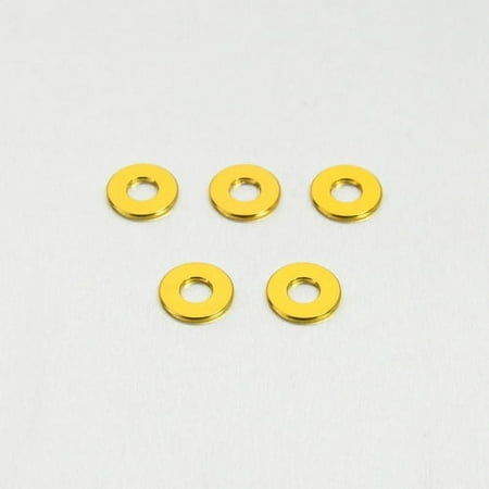 Five gold flat alloy washers, each measuring M8x20mm, displaying a smooth finish and circular shape, arranged neatly on a light background.