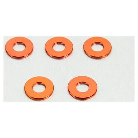 Five flat alloy washers in vibrant orange, each measuring M8x20mm, showcasing a smooth surface and central hole, suitable for various fastening applications.