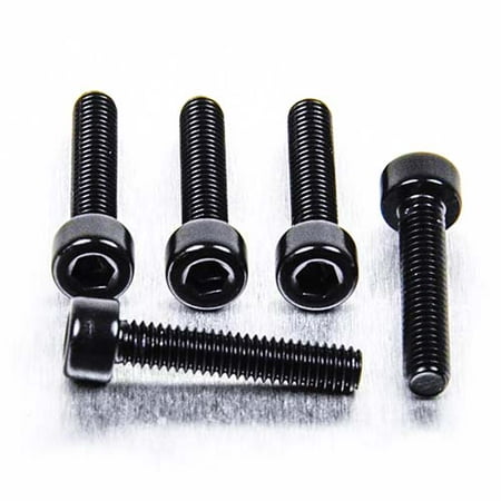 Five black alloy parallel Allen head bolts, each measuring M4 x 0.70mm x 20mm, showcasing a sleek finish and hexagonal socket for easy installation.