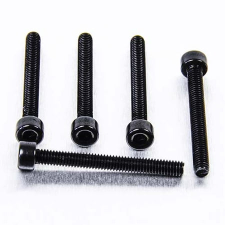 Five black alloy parallel Allen head bolts, each measuring M4 x 0.70mm x 35mm, showcasing a sleek finish and rounded heads for easy installation.