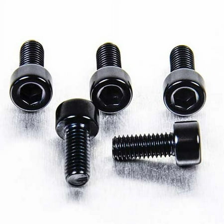 Five black alloy parallel Allen head bolts, each measuring M5 x 0.80mm x 12mm, showcasing a smooth finish and hexagonal socket for easy installation.