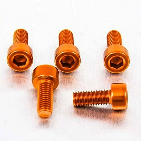 Five orange alloy parallel Allen head bolts, each measuring M5 x 0.80mm x 12mm, featuring a hexagonal socket for easy installation.