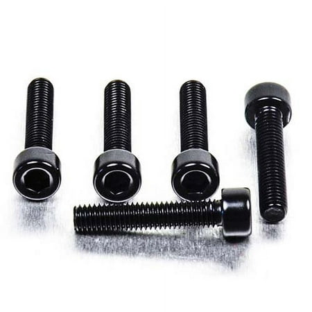 Five black alloy parallel Allen head bolts, each measuring M5 x 0.80mm x 25mm, featuring a smooth finish and hexagonal socket for easy installation.